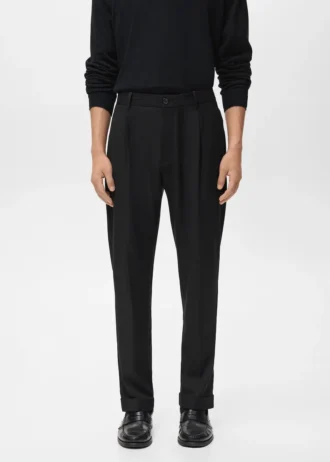 Pantalon en flanelle à pinces, coupe droite