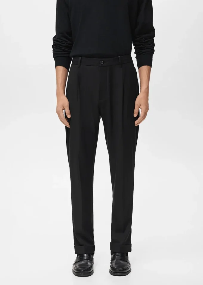Pantalon en flanelle à pinces, coupe droite Pantalon en flanelle à pinces, coupe droite