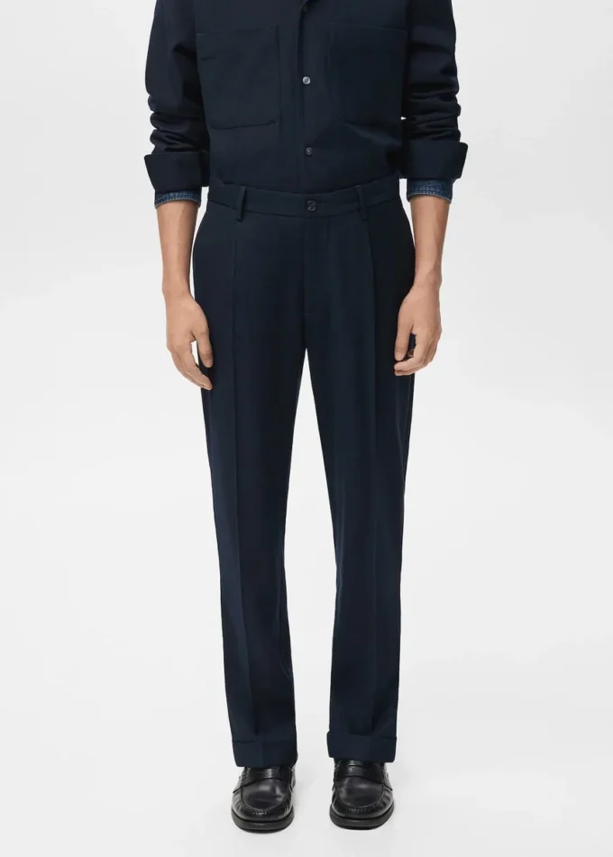 Pantalon en flanelle à pinces, coupe droite Pantalon en flanelle à pinces, coupe droite