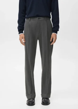 Pantalon en flanelle à pinces, coupe droite