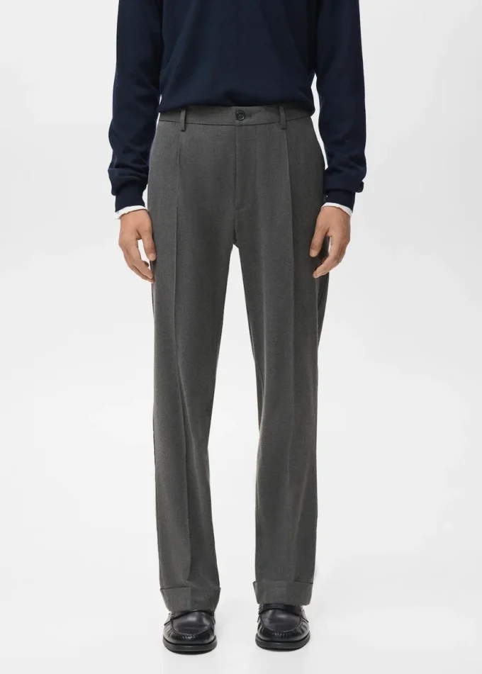 Pantalon en flanelle à pinces, coupe droite Pantalon en flanelle à pinces, coupe droite