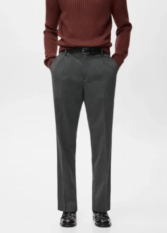 Pantalon en flanelle à pinces, coupe droite