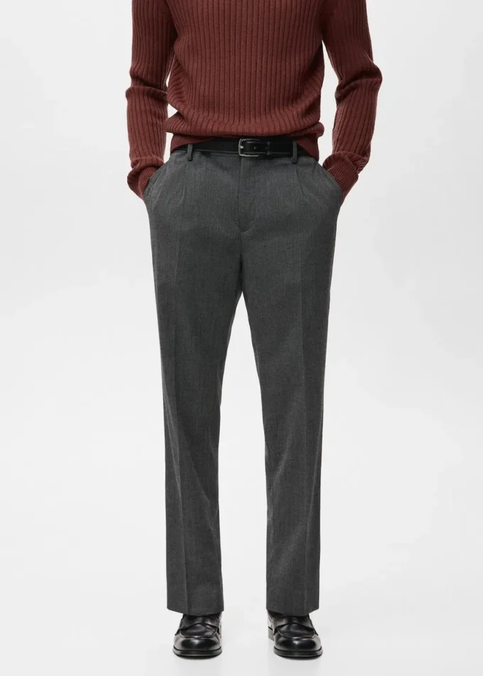 Pantalon en flanelle à pinces, coupe droite Pantalon en flanelle à pinces, coupe droite