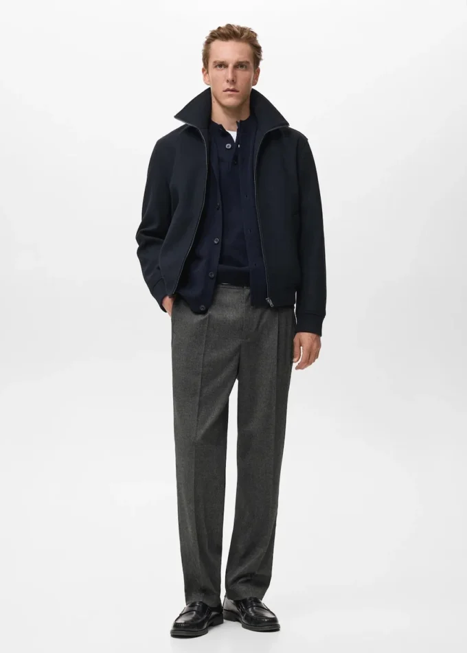 Pantalon en flanelle à pinces, coupe droite Pantalon en flanelle à pinces, coupe droite
