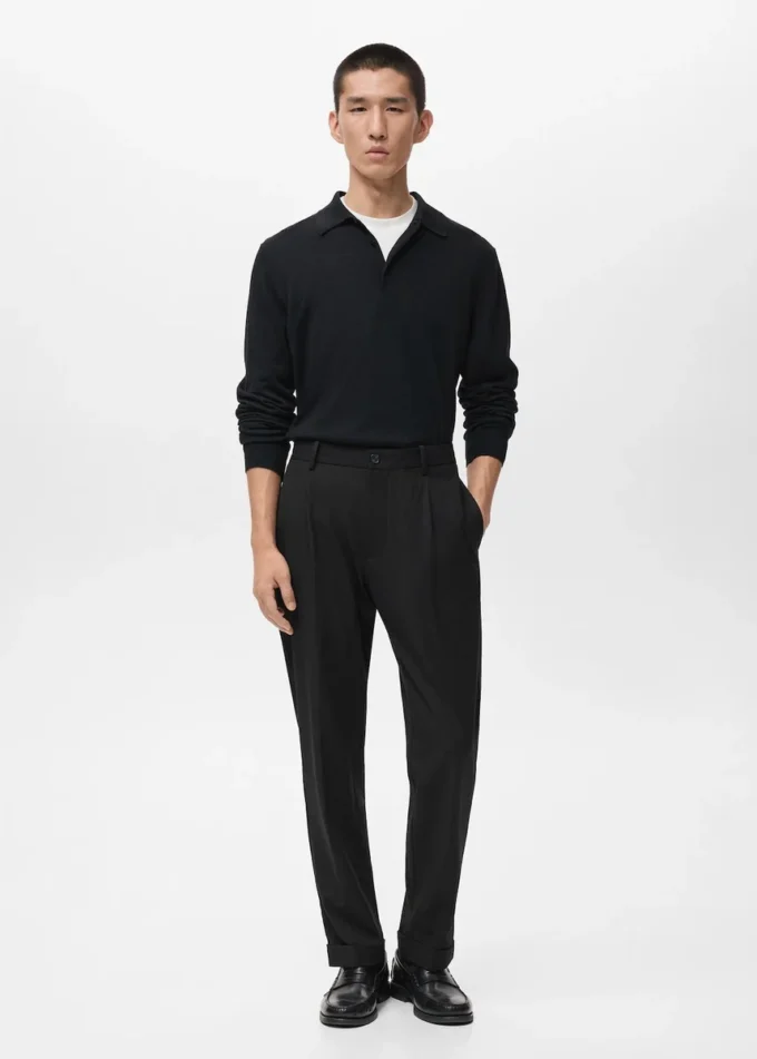Pantalon en flanelle à pinces, coupe droite Pantalon en flanelle à pinces, coupe droite