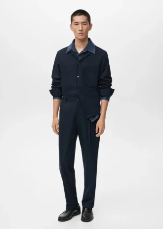 Pantalon en flanelle à pinces, coupe droite