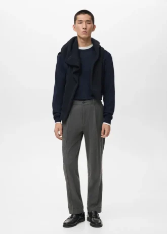 Pantalon en flanelle à pinces, coupe droite