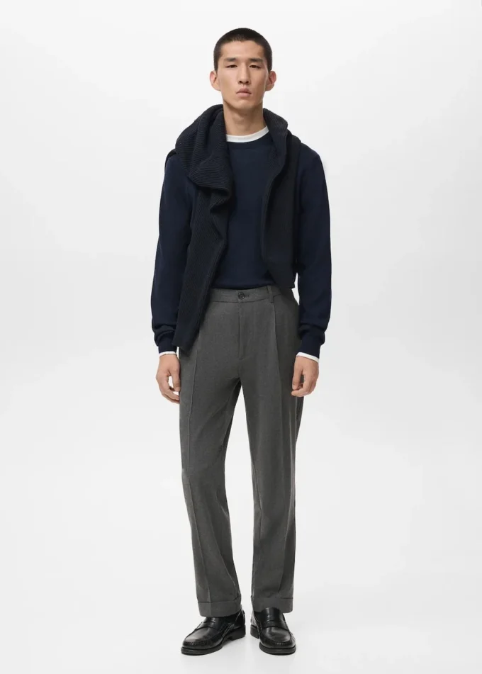Pantalon en flanelle à pinces, coupe droite Pantalon en flanelle à pinces, coupe droite