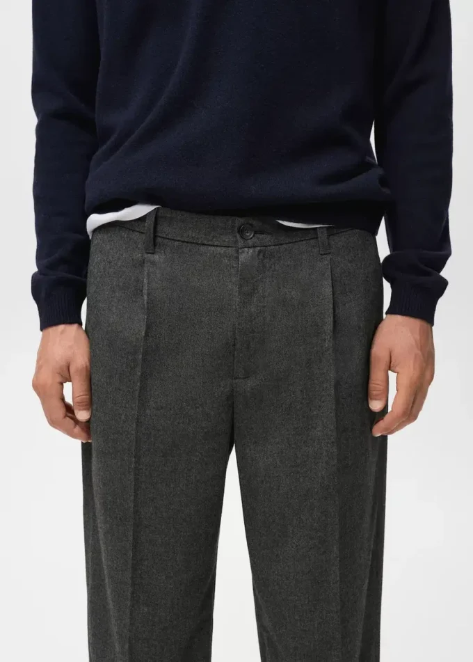 Pantalon en flanelle à pinces, coupe droite Pantalon en flanelle à pinces, coupe droite
