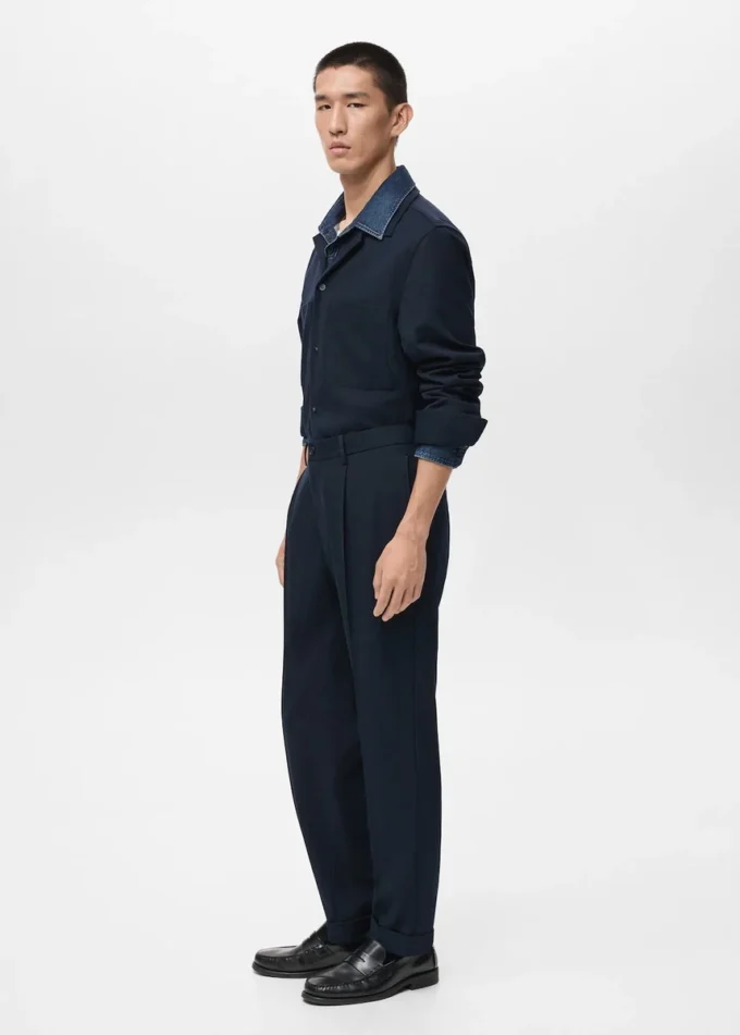 Pantalon en flanelle à pinces, coupe droite Pantalon en flanelle à pinces, coupe droite
