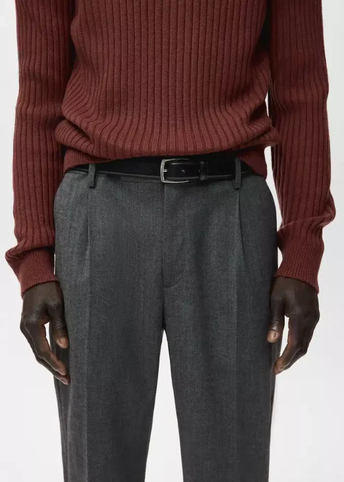 Pantalon en flanelle à pinces, coupe droite Pantalon en flanelle à pinces, coupe droite