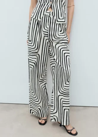 Pantalon en lin à imprimé géométrique