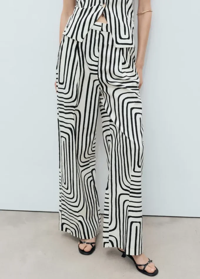 Pantalon en lin à imprimé géométrique Pantalon en lin à imprimé géométrique