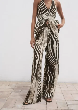 Pantalon en lin imprimé zèbre