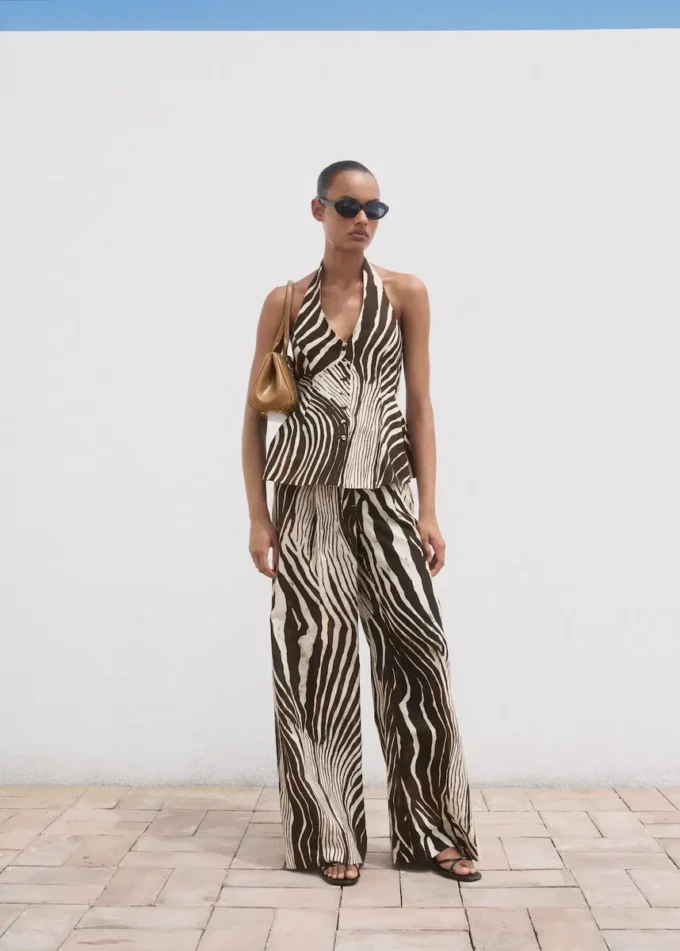 Pantalon en lin imprimé zèbre Pantalon en lin imprimé zèbre