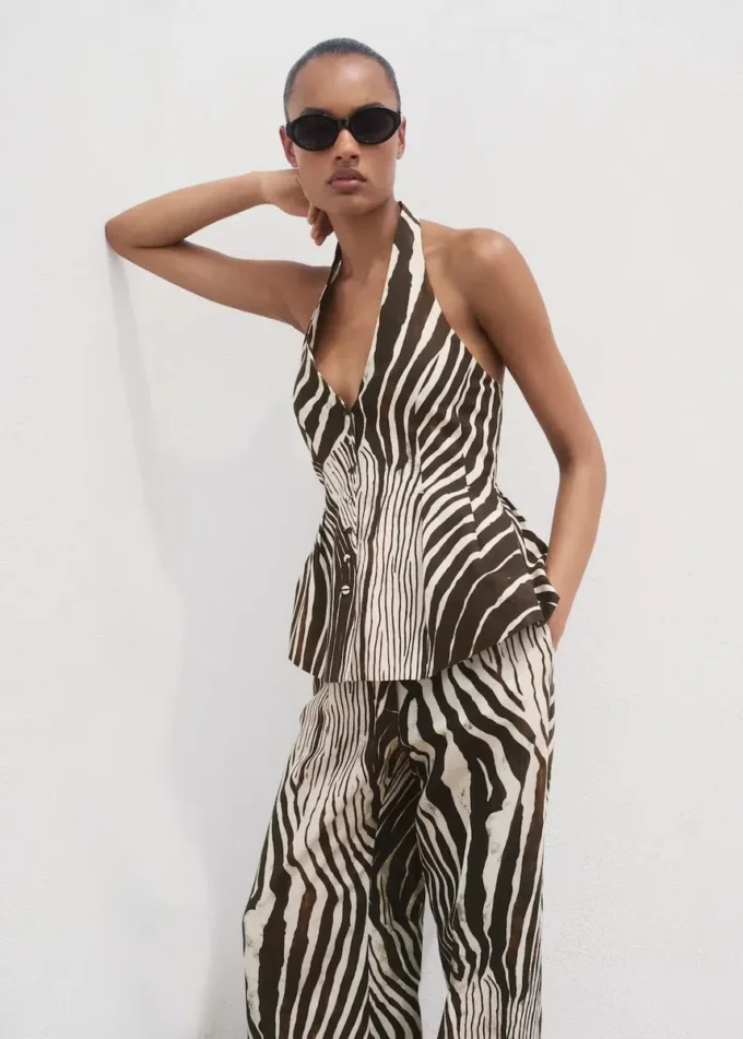 Pantalon en lin imprimé zèbre Pantalon en lin imprimé zèbre
