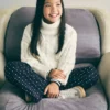 Pantalon en micro-velours côtelé à fleurs