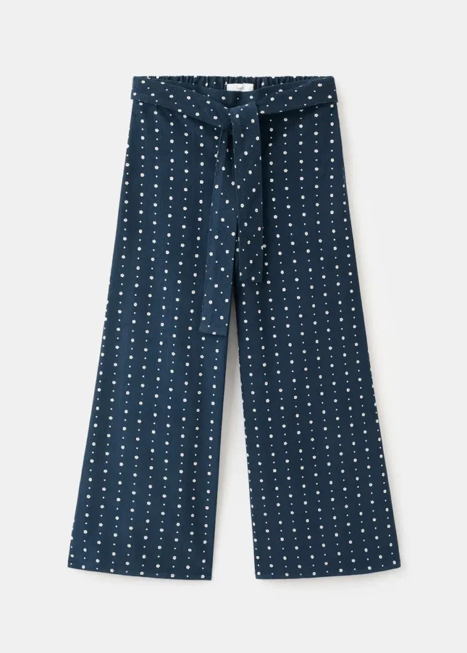 Pantalon en micro-velours côtelé à fleurs