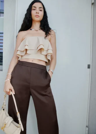 Pantalon en satin avec rayures contrastées
