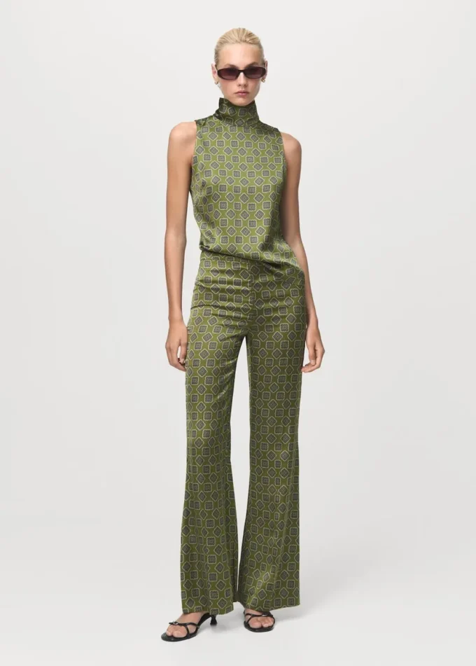 Pantalon en satin à imprimé géométrique Pantalon en satin à imprimé géométrique