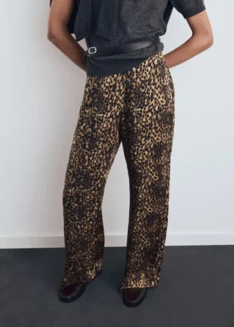 Pantalon en satin à imprimé léopard