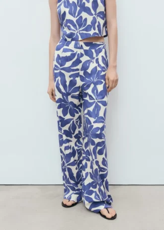 Pantalon imprimé en lin mélangé