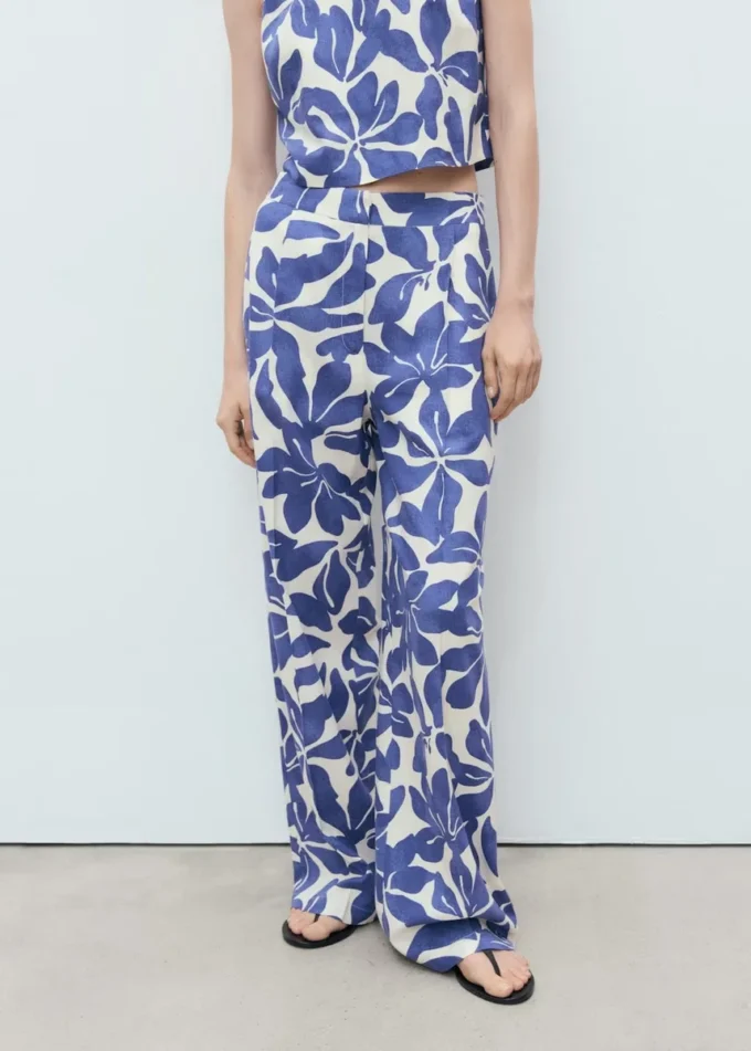 Pantalon imprimé en lin mélangé Pantalon imprimé en lin mélangé