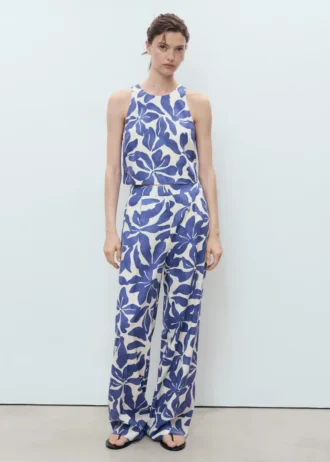 Pantalon imprimé en lin mélangé
