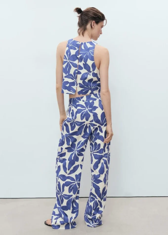 Pantalon imprimé en lin mélangé Pantalon imprimé en lin mélangé