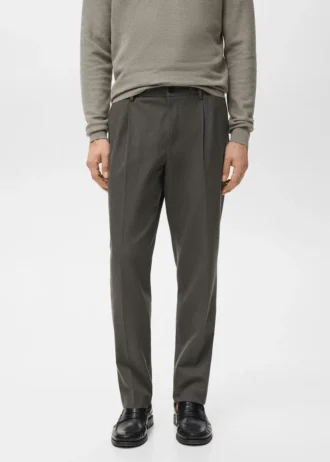Pantalon à pinces en velours côtelé, coupe classique