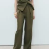 Pantalon plissé en lin mélangé Pantalon plissé en lin mélangé