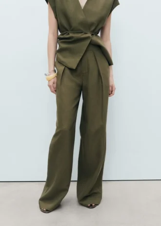 Pantalon plissé en lin mélangé