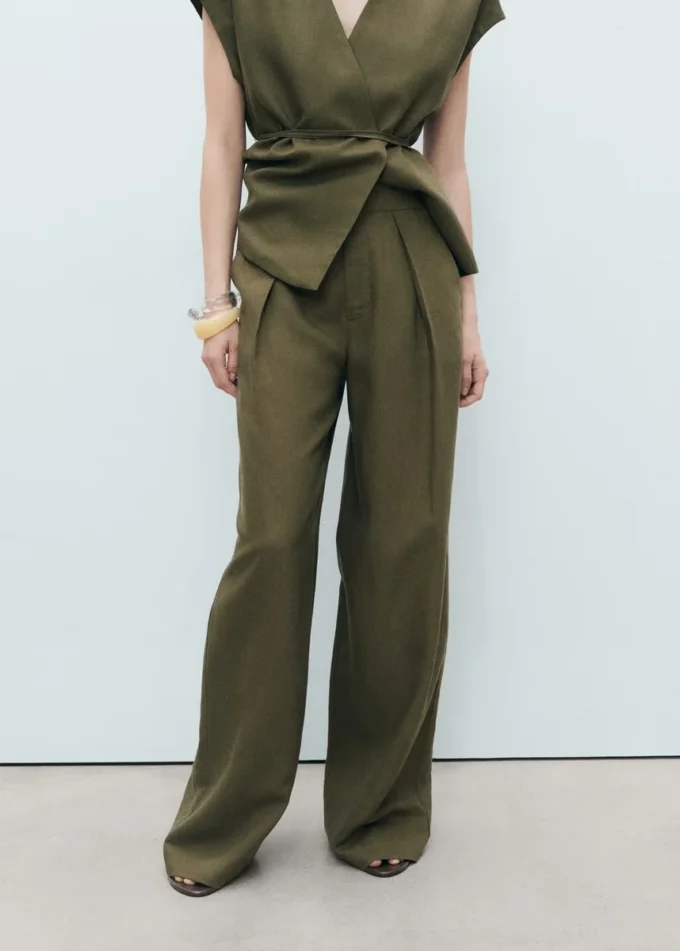 Pantalon plissé en lin mélangé Pantalon plissé en lin mélangé