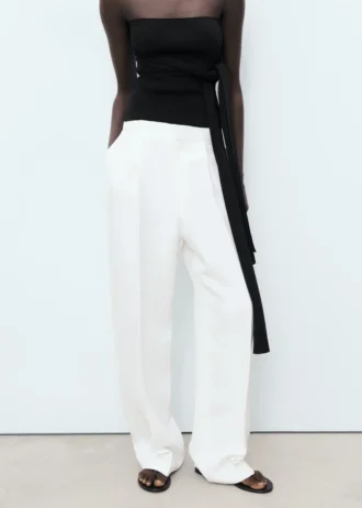 Pantalon plissé en lin mélangé