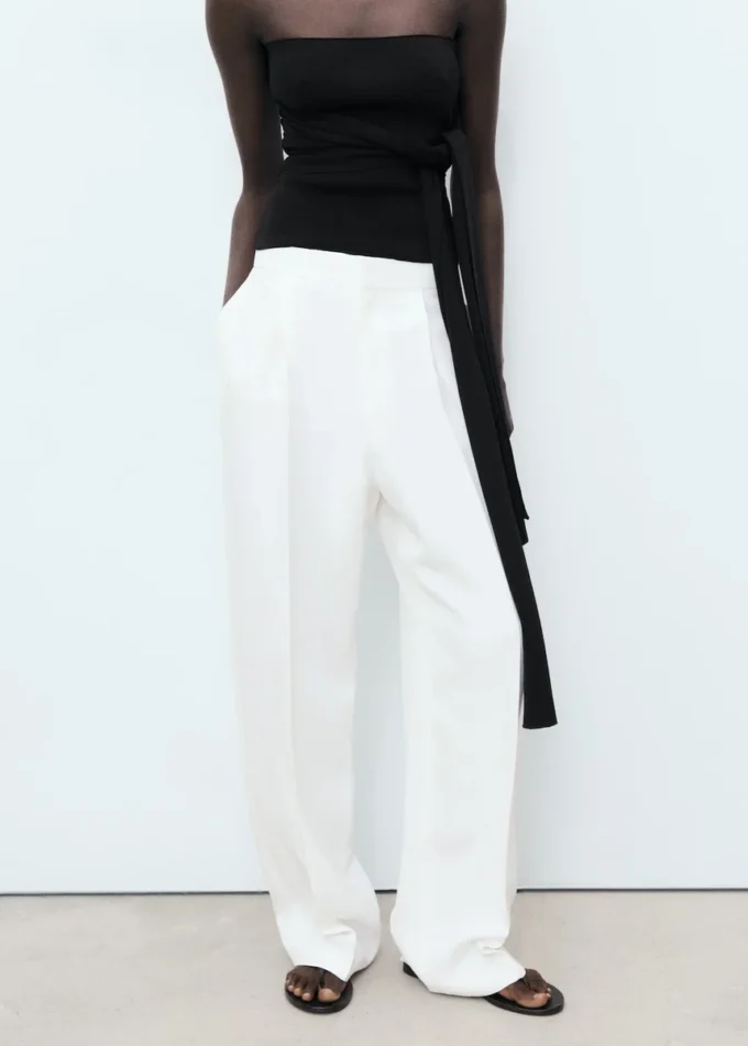 Pantalon plissé en lin mélangé Pantalon plissé en lin mélangé