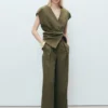 Pantalon plissé en lin mélangé Pantalon plissé en lin mélangé