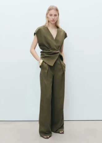 Pantalon plissé en lin mélangé