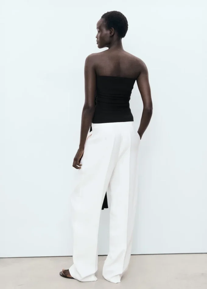 Pantalon plissé en lin mélangé Pantalon plissé en lin mélangé