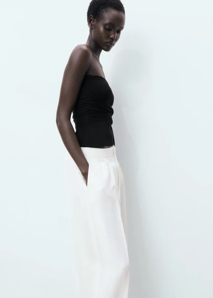 Pantalon plissé en lin mélangé Pantalon plissé en lin mélangé