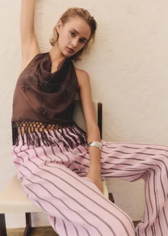 Pantalon rayé en ramie
