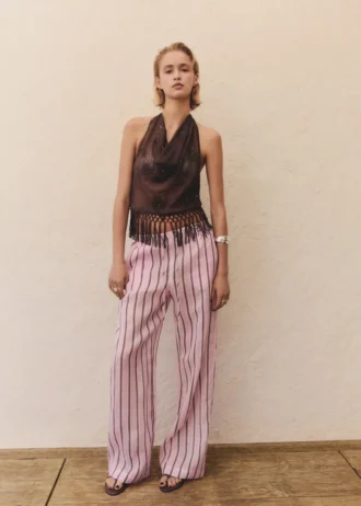 Pantalon rayé en ramie