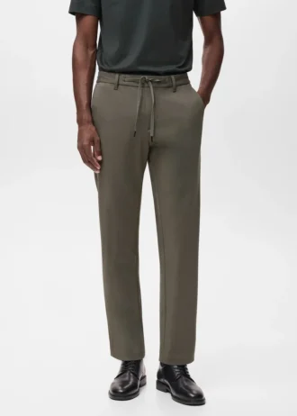Pantalon slim en tissu extensible avec cordon de serrage Pantalon slim en tissu extensible avec cordon de serrage