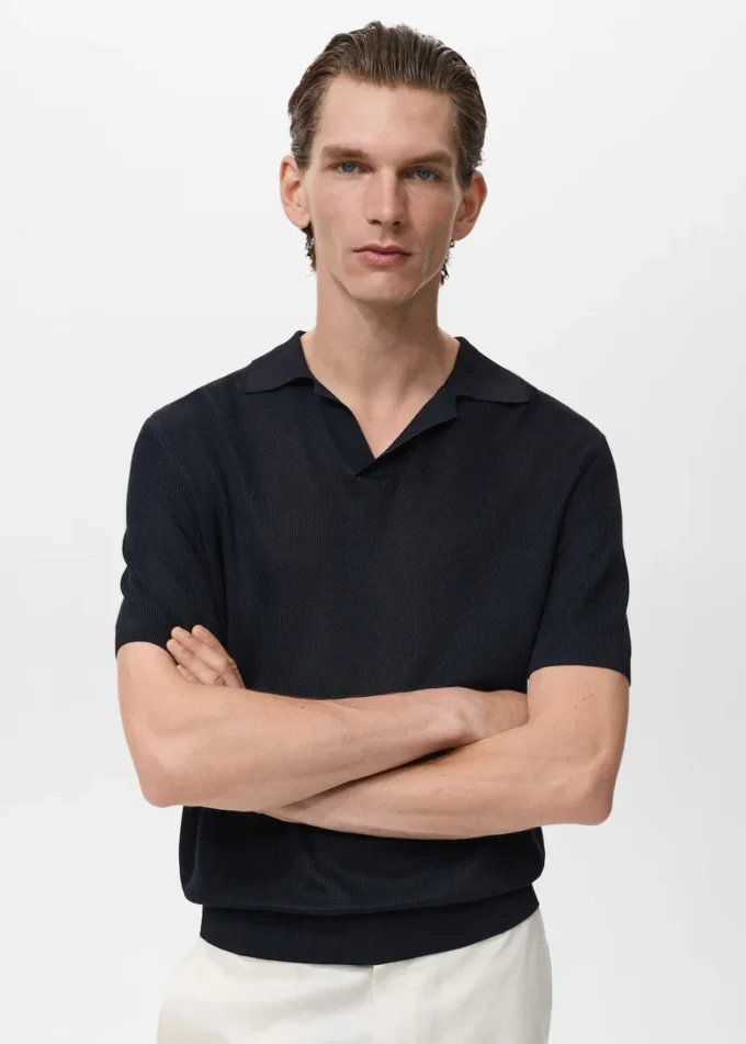 Polo en coton avec microstructure Polo en coton avec microstructure
