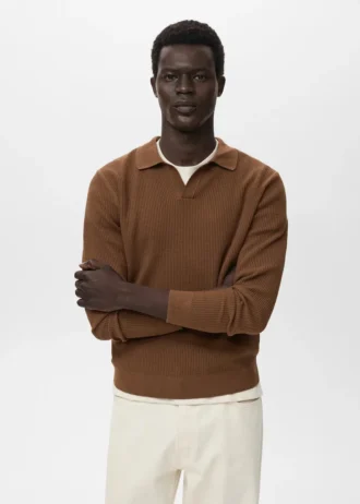 Polo en coton mélangé côtelé