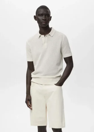 Polo en coton tricoté avec motif en dentelle
