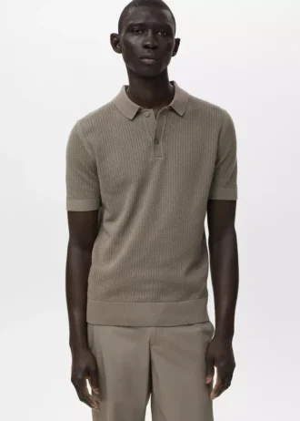 Polo en coton tricoté avec motif en dentelle