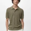Polo en coton tricoté avec motif en dentelle Polo en coton tricoté avec motif en dentelle
