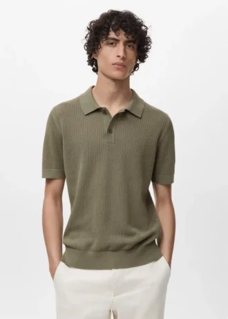 Polo en coton tricoté avec motif en dentelle