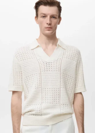 Polo en coton tricoté avec motif en dentelle