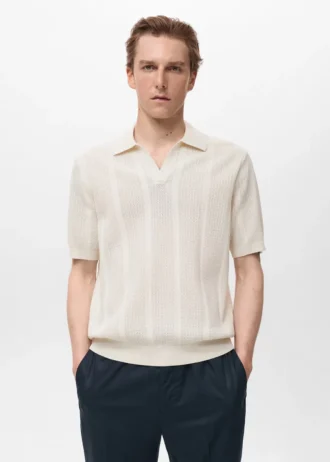 Polo en coton tricoté avec motif en dentelle